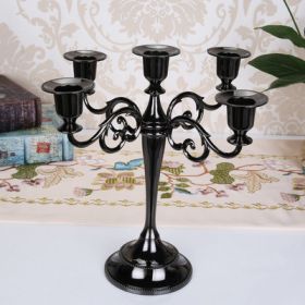 Silver Gold Black Bronze Metal Candle Holder Retro 5 Arms Candle Holder Dinner Hotel Home Decor Romantic Retro Candlestick (Color: black)