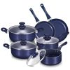 10 Piece Ceramic Nonstick Aluminum Cookware Set - Black & Copper & Blue