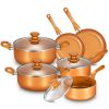 10 Piece Ceramic Nonstick Aluminum Cookware Set - Black & Copper & Blue