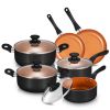 10 Piece Ceramic Nonstick Aluminum Cookware Set - Black & Copper & Blue