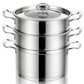 Daily Delicacies Pot 304 Stainless Steel  3-Tier Steamer Pot (Color: Silver, Material: stainless steel)