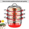 Kitchen Supplise Glass Lid Multi Tiers Kitchen Pan Cookware Stainless Steel Steamer Set